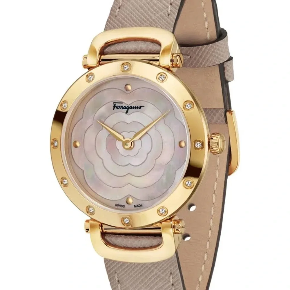 Salvatore Ferragamo Style Ladies Quartz Watch Pink Mother of Pearl Dial